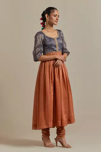 Saffron anarkali kurta dupatta set