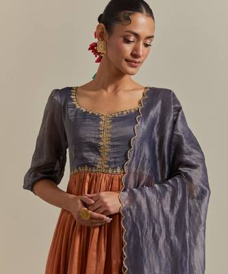 Saffron anarkali kurta dupatta set 4