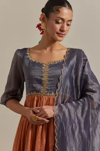 Saffron anarkali kurta dupatta set