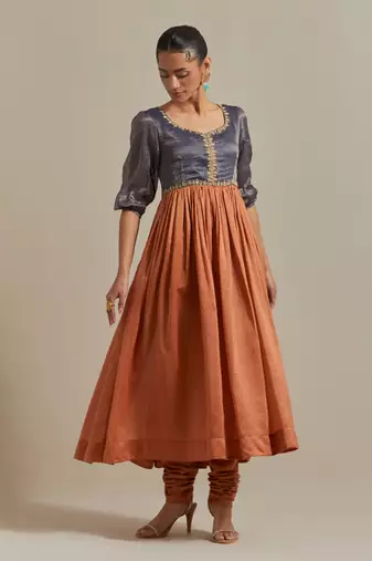 Saffron anarkali kurta dupatta set