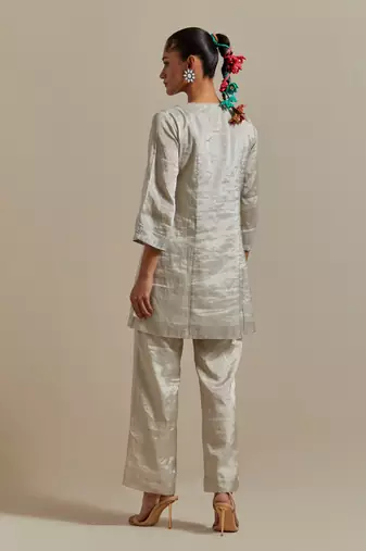 Saffron the silver zari wrap kurta set