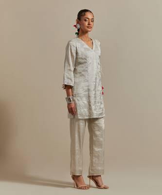 Saffron the silver zari wrap kurta set 3