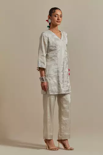 Saffron the silver zari wrap kurta set