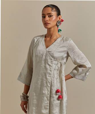 Saffron the silver zari wrap kurta set 4