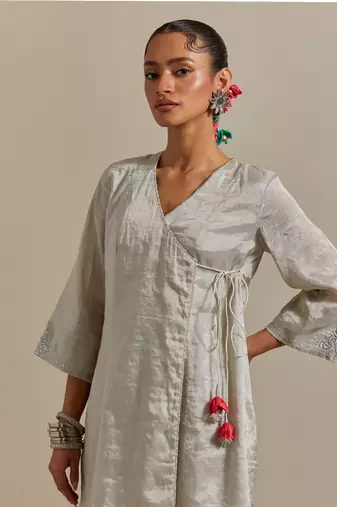 Saffron the silver zari wrap kurta set