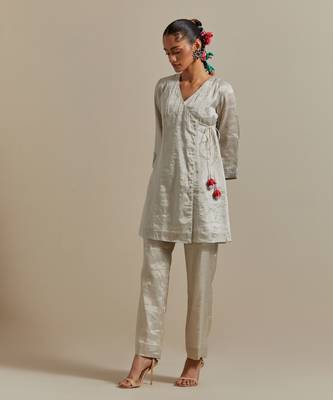 Saffron the silver zari wrap kurta set 5