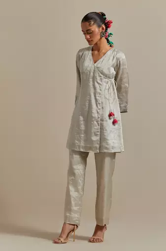 Saffron the silver zari wrap kurta set
