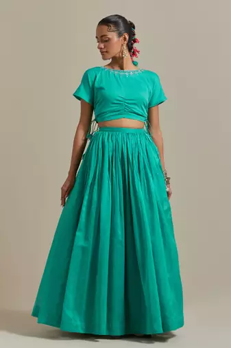 Ethnic Co-Ord Set Consists Of A Cotton Glaze Crop Top