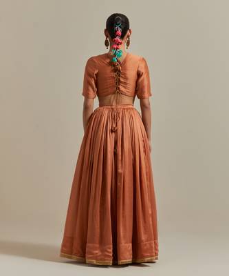 Saffron Brown Chanderi- Skirt With Side Zip Closure 5