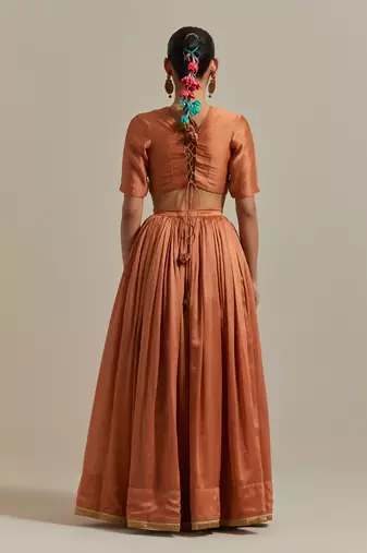 Saffron Brown Chanderi- Skirt With Side Zip Closure
