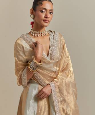 Kalidar Skirt With A Silver And Gold Zari Geometric Pattern All Over. 5