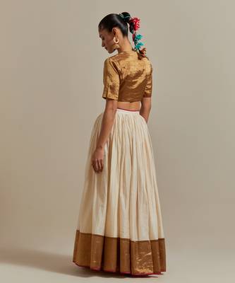 Ivory Skirt With Colour Blocking And Gold Accents 5