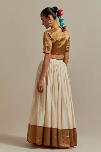 Ivory Skirt With Colour Blocking And Gold Accents