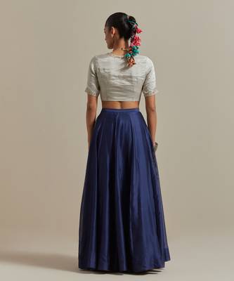 The Blue Chanderi Skirt With The Intricate Zardozi Embroidery 5