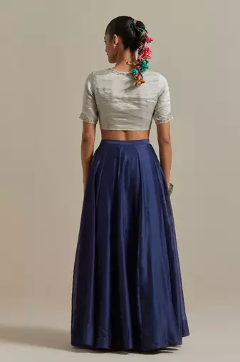 The Blue Chanderi Skirt With The Intricate Zardozi Embroidery
