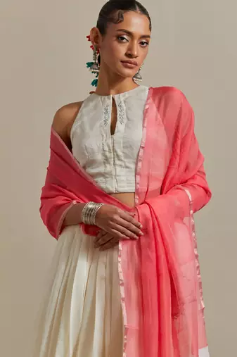 Layered Skirt With An Embroidered Blouse To Match And A Dupatta