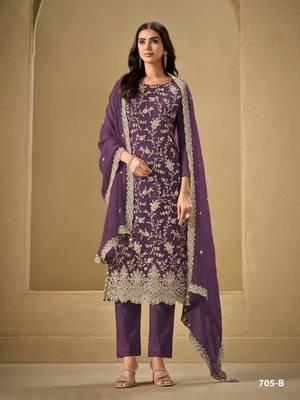 Wine heavy chinon with 3mm mat sequin embroidered thread work suit 1