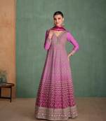 Pink real gerogette sequin embroidered readymade salwar suit (free size)