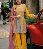 Yellow real Georgette sequin embroidered readymade Semi Stitched salwar suit
