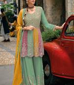 Green real gerogette sequin embroidered salwar suit (free size)