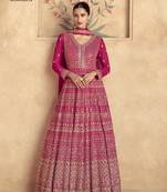 Rani pink real gerogette sequin embroidered anarkali salwar suit (free size)