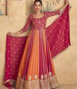 Red real gerogette sequin embroidered anarkali salwar suit (free size)