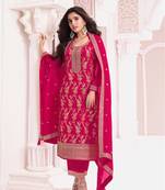 Rani pink dola silk thread sequin embroidered semi-stitched salwar suit