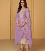 Light lavender jacquard silk embroidered readymade salwar suit (free size)