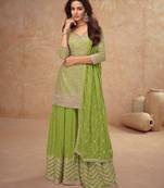 Green chinon sequin embroidered readymade salwar suit (free size)