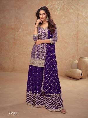 Violet chinon sequin embroidered salwar suit 1