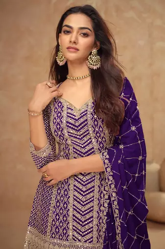 Violet chinon sequin embroidered salwar suit
