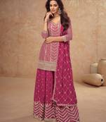 Pink chinon sequin embroidered readymade salwar suit (free size)