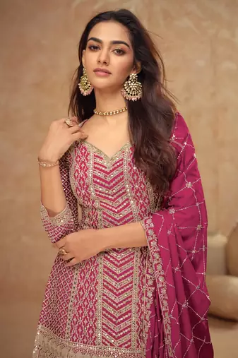 Pink chinon sequin embroidered salwar suit 