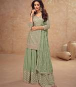 Light green chinon sequin embroidered readymade salwar suit (free size)