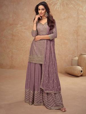 Light pink chinon sequin embroidered readymade semi stitched salwar suit 1