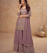Light pink chinon sequin embroidered readymade salwar suit (free size)