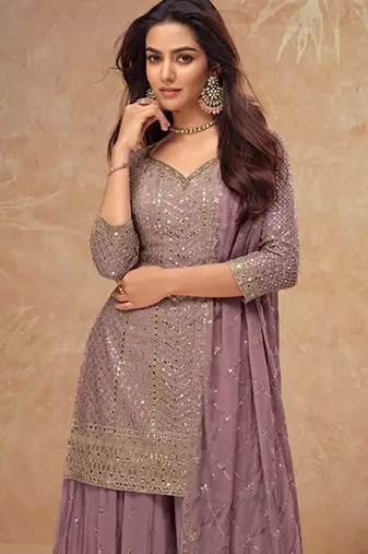 Light pink chinon sequin embroidered readymade semi stitched salwar suit