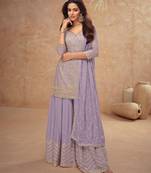 Light lavender chinon sequin embroidered readymade salwar suit (free size)