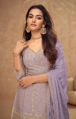 Light lavender chinon sequin embroidered readymade salwar suit (free size) 2