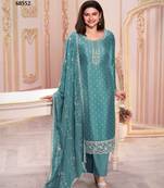 Blue silk sequin embroidered semi-stitched salwar suit