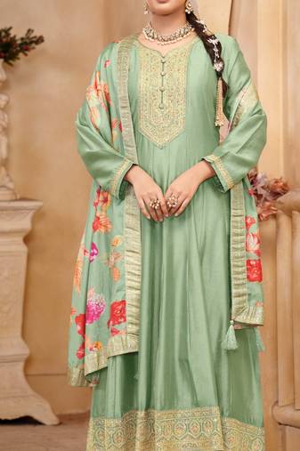 Light green vichitra silk sequin embroidered semi-stitched salwar suit
