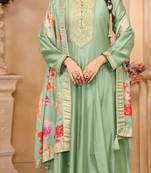Light green vichitra silk sequin embroidered semi-stitched salwar suit