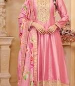 Light pink vichitra silk sequin embroidered semi-stitched salwar suit