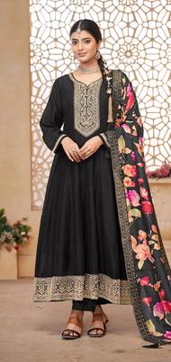 Black vichitra silk sequin embroidered semi-stitched salwar suit 1