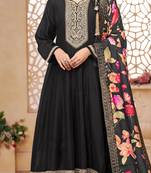 Black vichitra silk sequin embroidered semi-stitched salwar suit