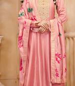 Light peach vichitra silk sequin embroidered semi-stitched salwar suit