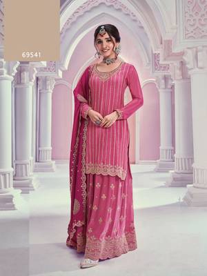 Pink chinon sequin embroidered semi stitched salwar suit 1