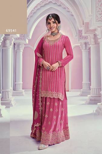 Pink chinon sequin embroidered Semi Stitched salwar suit