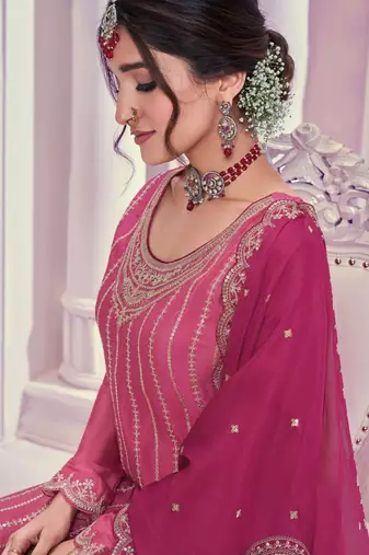 Pink chinon sequin embroidered semi stitched salwar suit