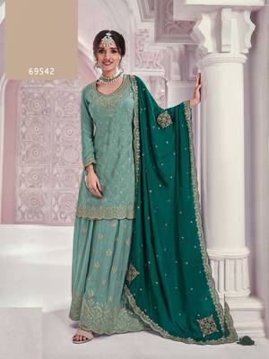 Sky blue chinon sequin embroidered semi stitched salwar suits 1